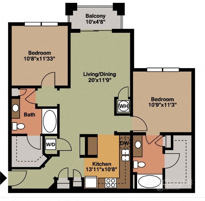 Floor plan for 2 beds, 2 baths, 1059 sqft